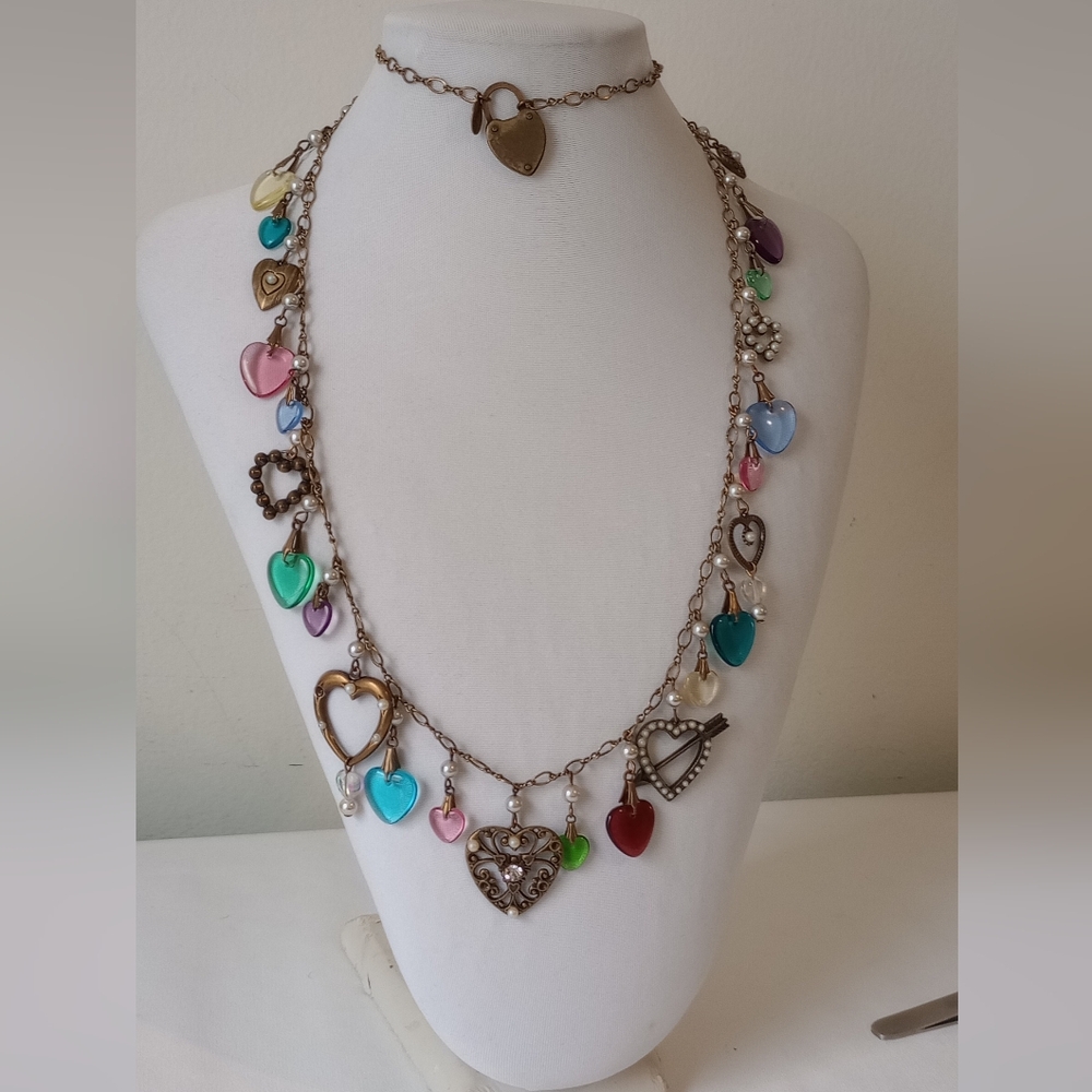 Vintage Heart Charm Necklace Glass Works Studio 32" View 2